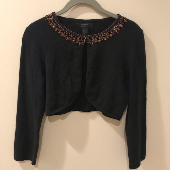 Express Sweaters - VINTAGE EXPRESS LAMBSWOOL BEADED SHRUG